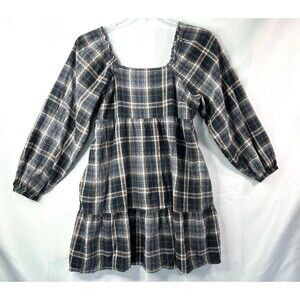 Universal Thread Plaid Puff Sleeve Baby Doll Peasant Blouse Women’s Size S